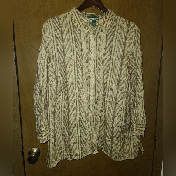 WOMENS Ralph Lauren Laos Print Linen 3/4 Sleeve Shirt Blouse sz 2x - Picture 1 of 8